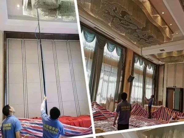 格丽雅家政承接八米高水晶灯清洗，快来看看他的神奇操作吧！